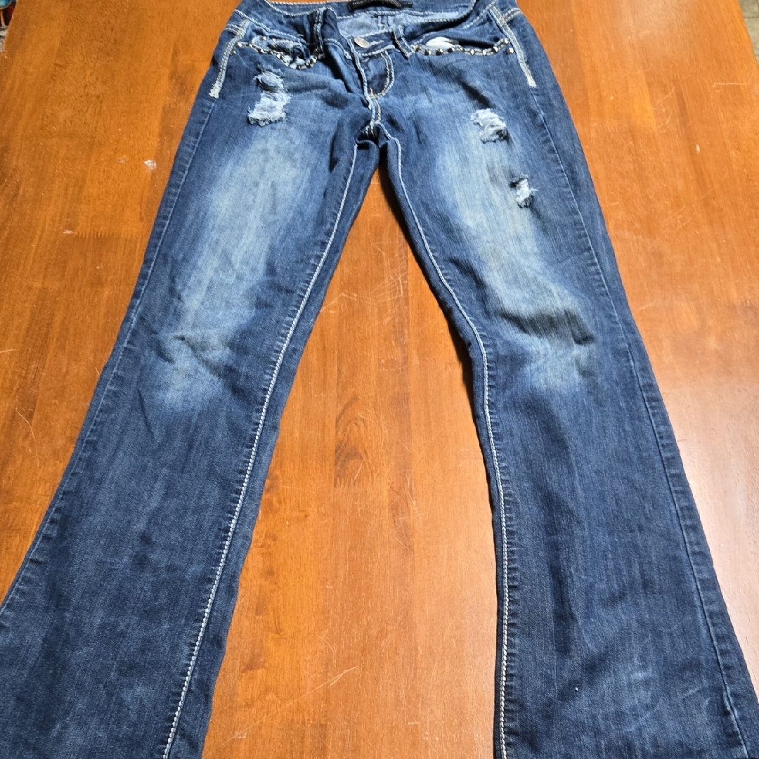 Classic Women's Distressed Dark Blue Bootcut Jeans